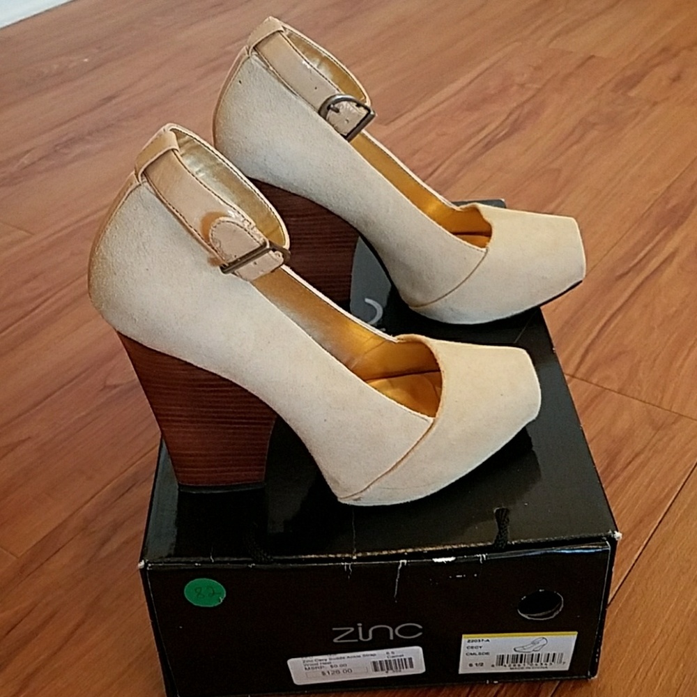 Zinc Cecy Suede Ankle Strap Wood Heel